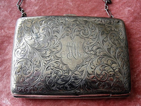 Wallet purse silver solid wild boar foliage silver purse 54gr 19th